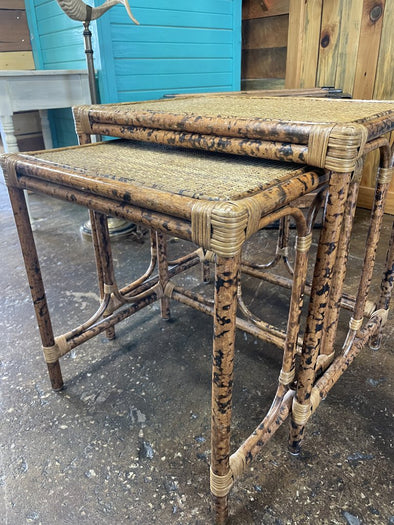 Vintage Set of Bamboo&Rattan Nesting Tables