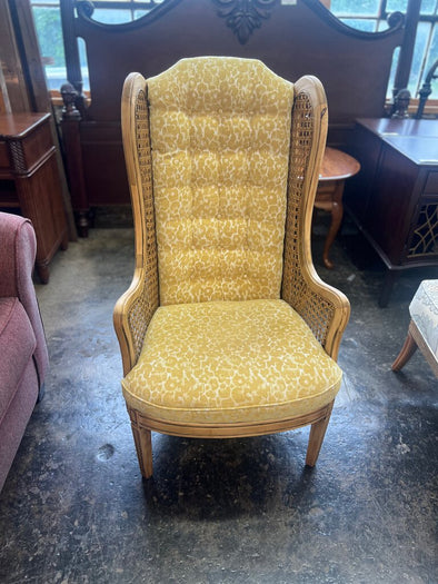 vintage yellow velvet cane wingback chair