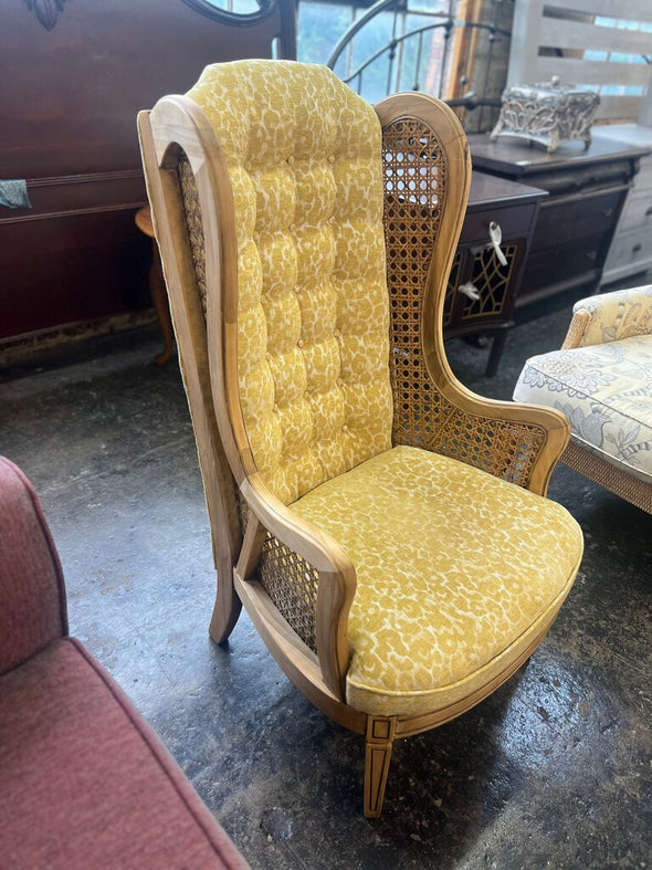 vintage yellow velvet cane wingback chair