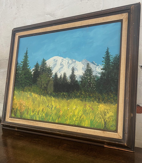 vintage snowcapped mountain oil painting (as is)