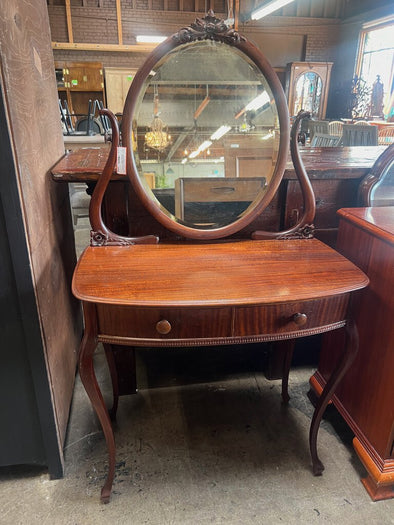 Antique Mahogany Carved Mirrored Vanity