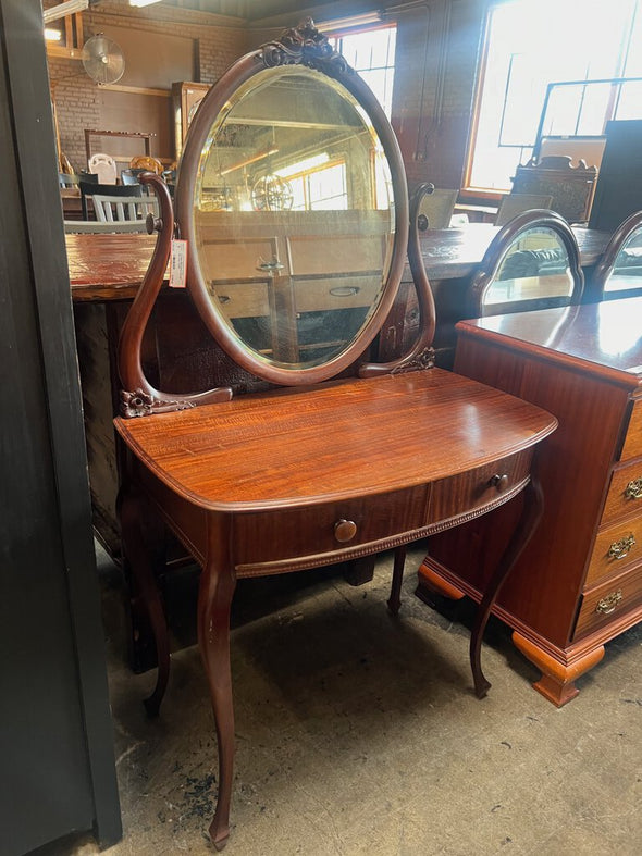 Antique Mahogany Carved Mirrored Vanity