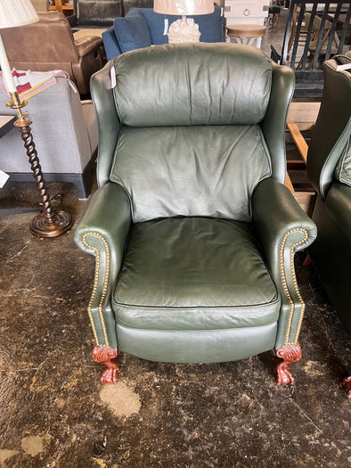 Hancock & Moore Green Leather Nailhead Recliner