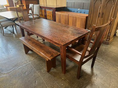 Hardwood Farmhouse Table+ 2 Benches/2 Chairs