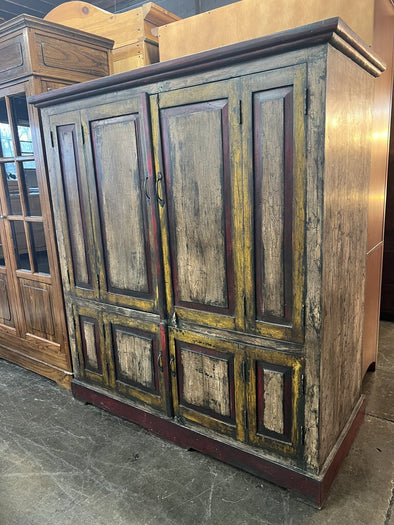 Vintage Wood Multi-color Painted Cabinet (as is)