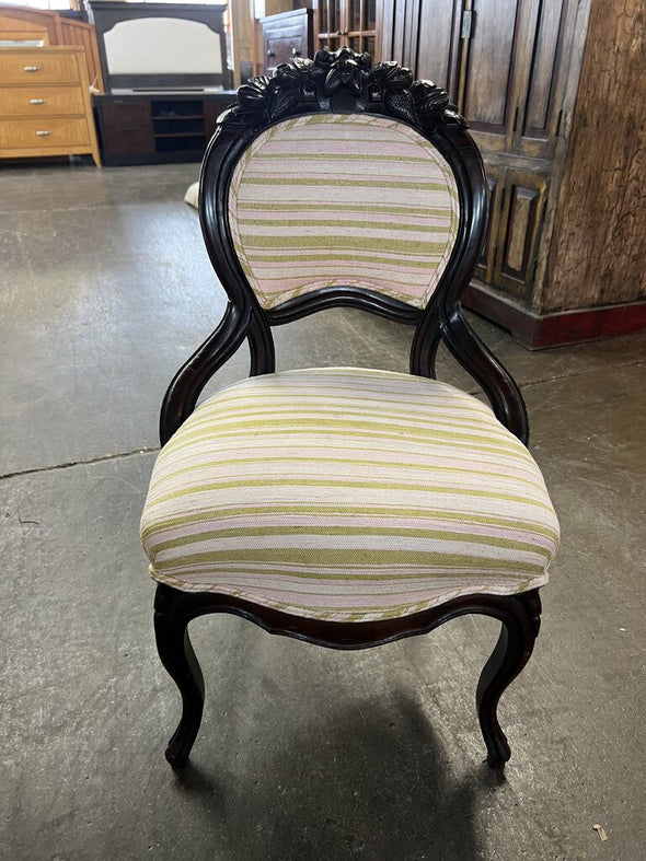 Vintage Carved Wooden Upholstered Dining Chair