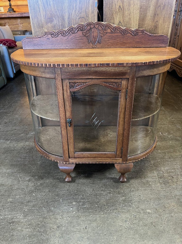 Antique Oak Curved Curio Cabinet