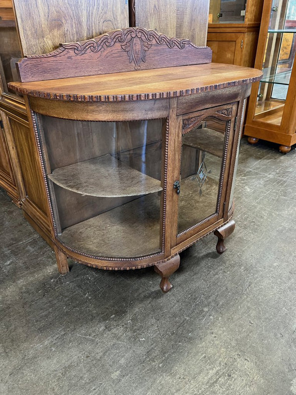 Antique Oak Curved Curio Cabinet