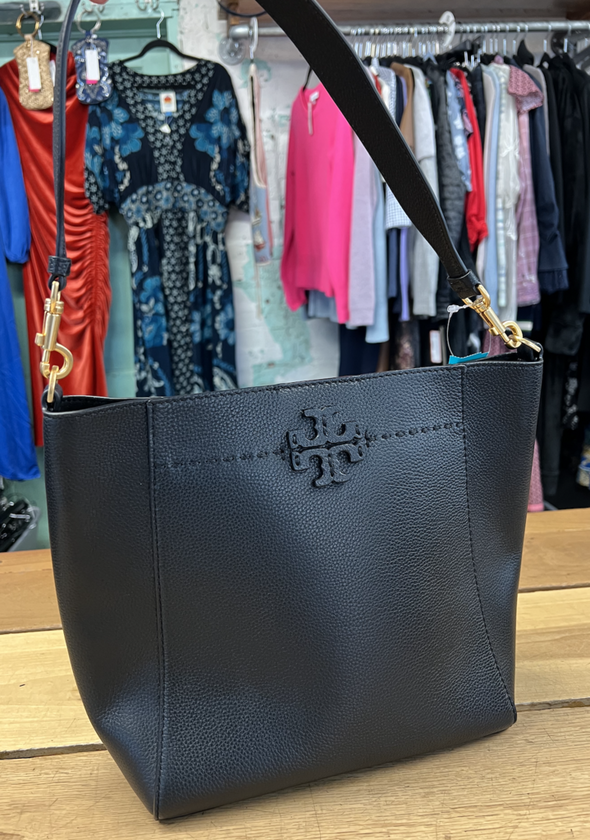 black leather tory burch