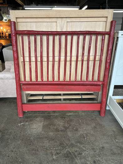 Red Painted Rustic Wood Queen Headboard