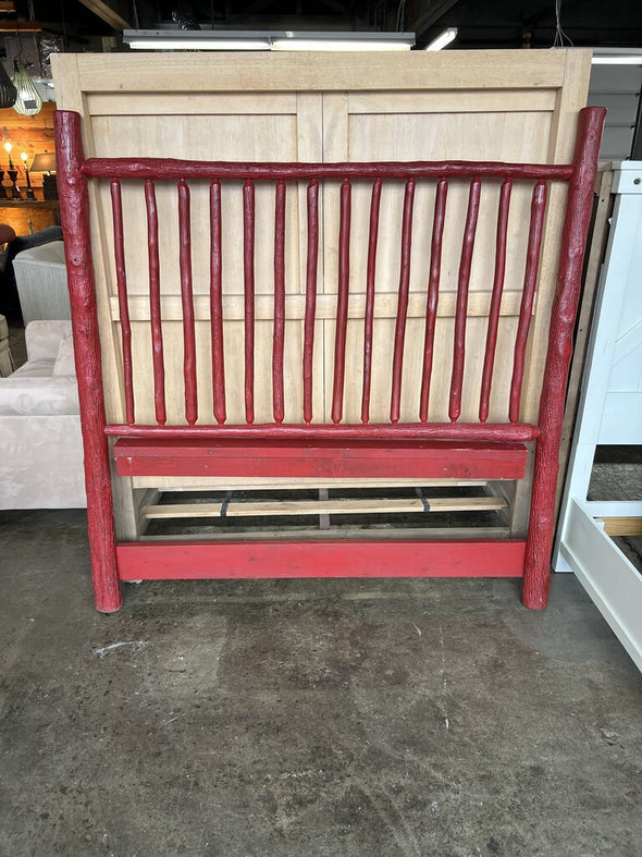 Red Painted Rustic Wood Queen Headboard