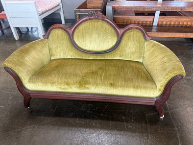 Antique Velvet Carved Wood Settee