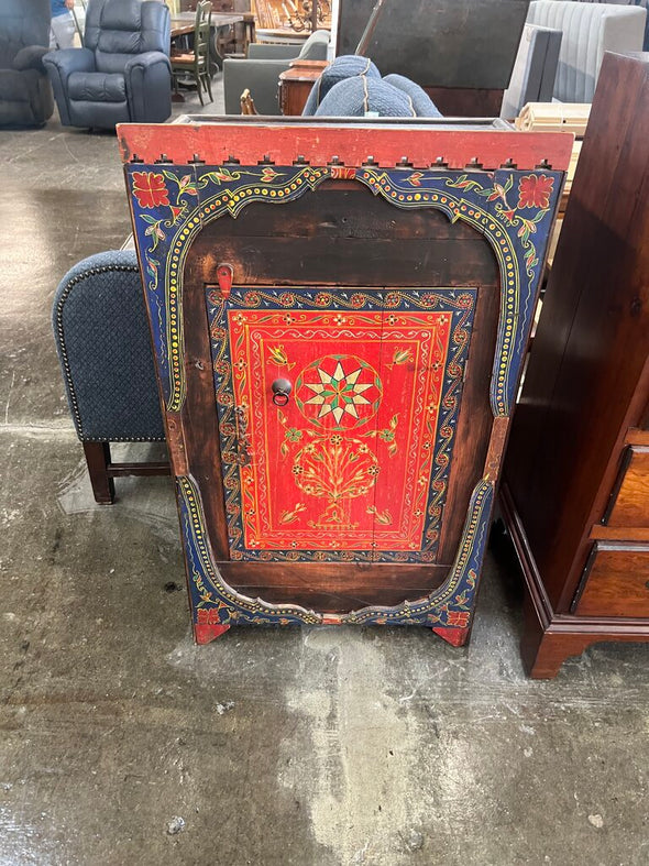 Antique Handpainted Tibetan Accent Cabinet