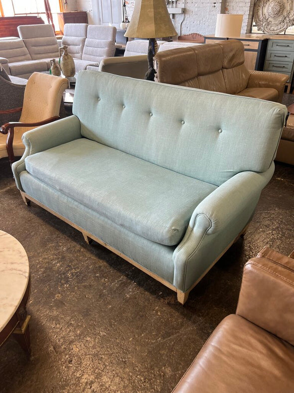 Tufted Blue Sofa w/ Wooden Feet