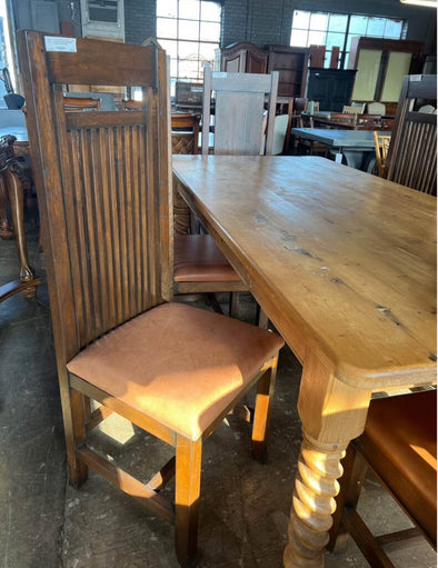 Arts&Crafts Style High Back Leather Dining Chair