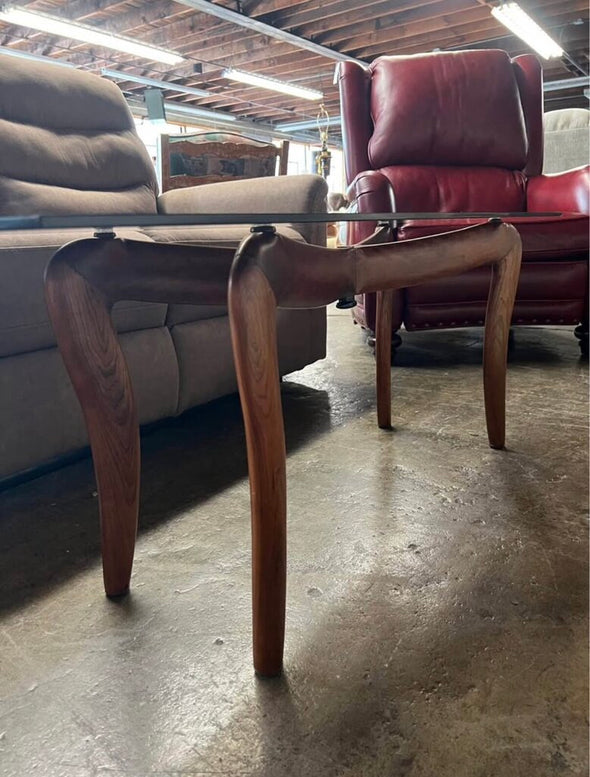 Custom Made Walnut Coffee Table w/ Glass Top