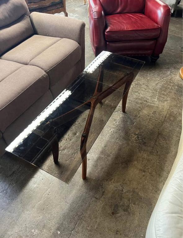 Custom Made Walnut Coffee Table w/ Glass Top