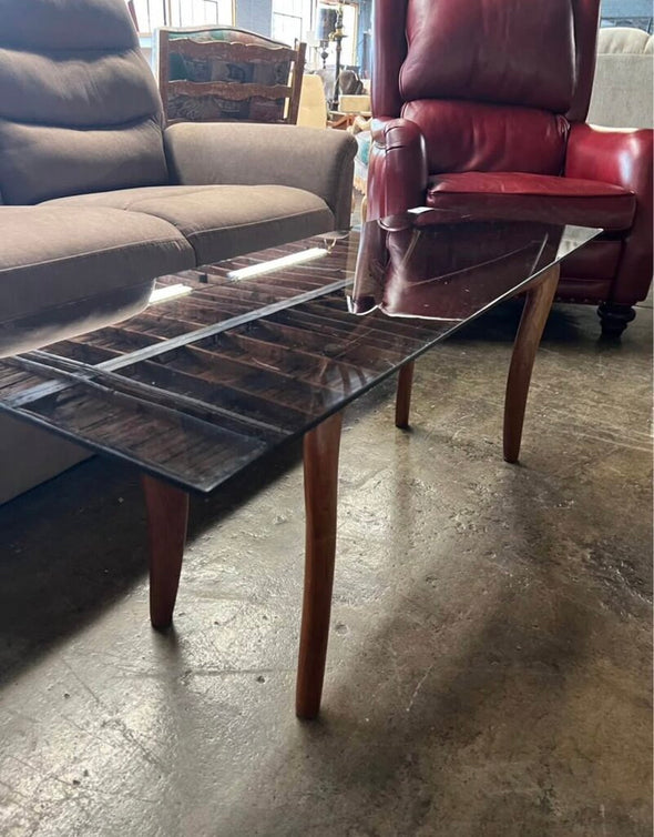 Custom Made Walnut Coffee Table w/ Glass Top
