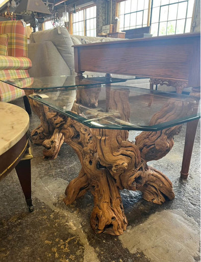 Glass Top Driftwood Side/Accent Table