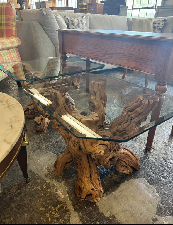 Glass Top Driftwood Side/Accent Table