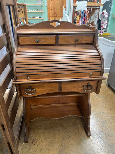 Vintage Small Oak Roll Top Desk
