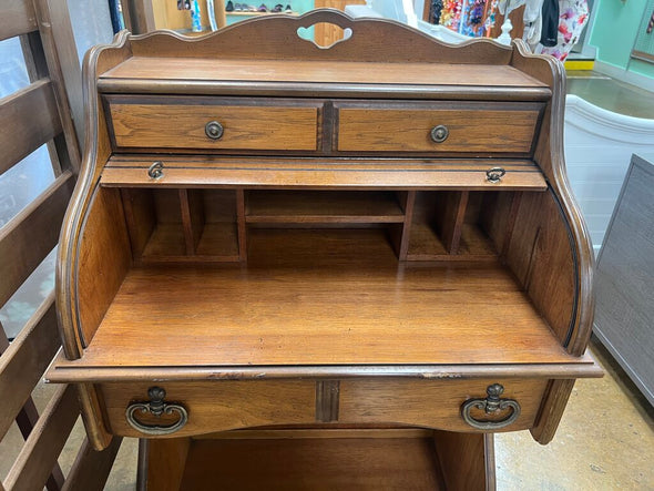Vintage Small Oak Roll Top Desk