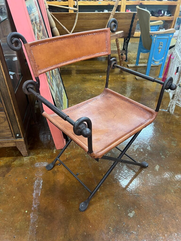 Vintage Savonarola Leather Wrought Iron Chair