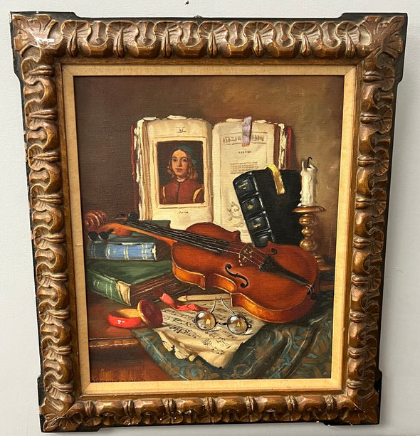 Still-Life of Books&Violin by Czene Apatfalvi