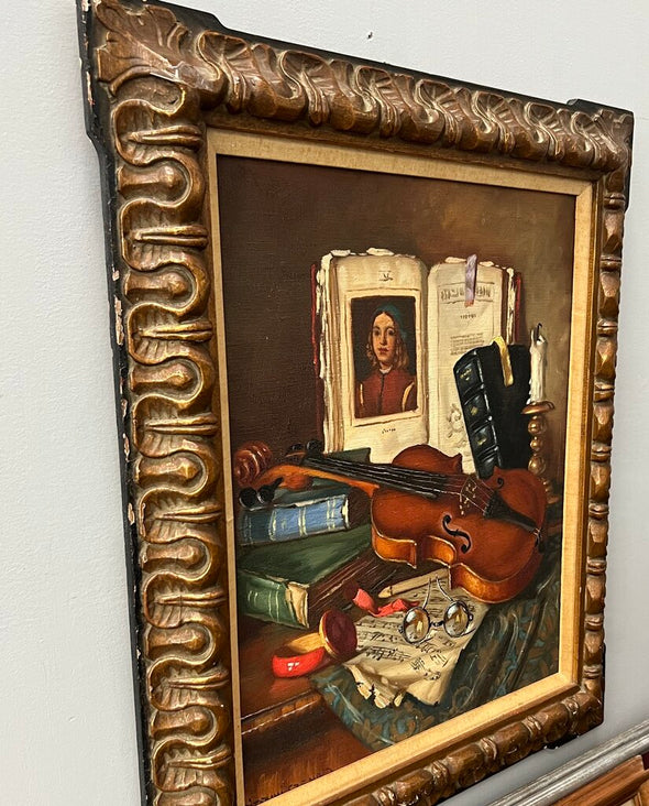Still-Life of Books&Violin by Czene Apatfalvi