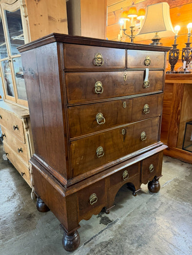 Antique William & Mary Style Walnut Veneer Dresser